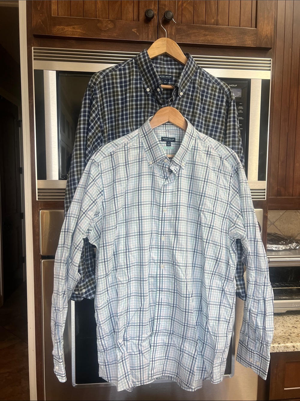 TWO (2) PETER MILLAR MENS BUTTON DOWN COTTON DRESS SHIRTS PLAID SIZE XL